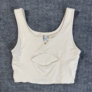 Oh Polly Women's Ivory Cut-Out Cropped Tank Top Sleeveless Scoop Neck‎ US 10